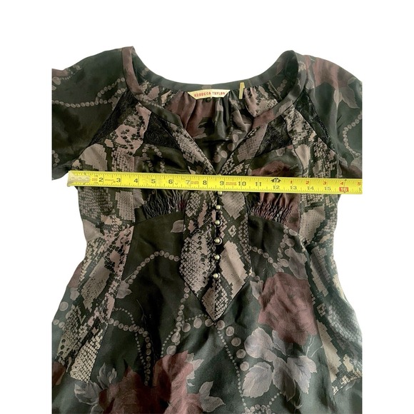 Rebecca Taylor Silk Dark Floral Lace Babydoll Top Romantic Witchy Whimsigoth 2 - Picture 9 of 11